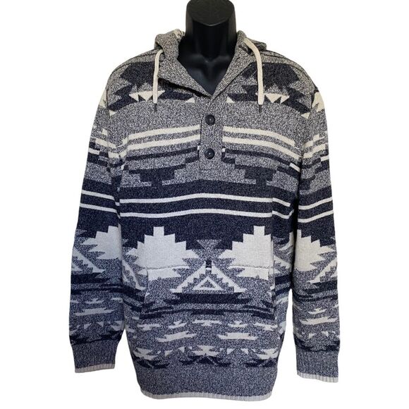 American Eagle Outfitters Cozy Abstract Print Four Button Hoodie Sweater Sz L - Picture 1 of 10